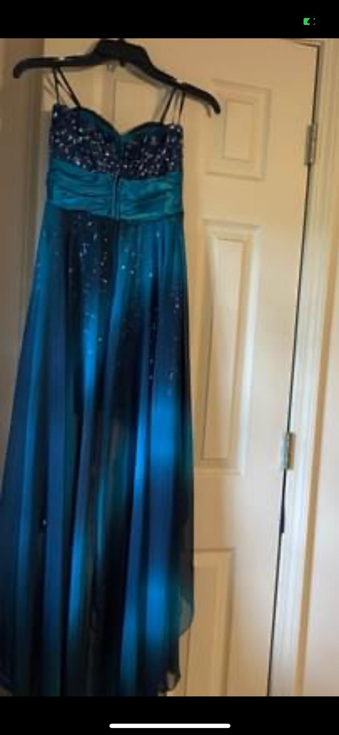 Size 4 Prom Sequined Royal Blue Dress With Train on Queenly