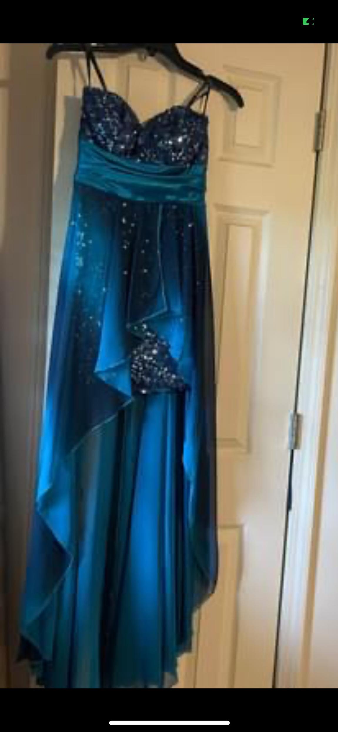 Size 4 Prom Sequined Royal Blue Dress With Train on Queenly
