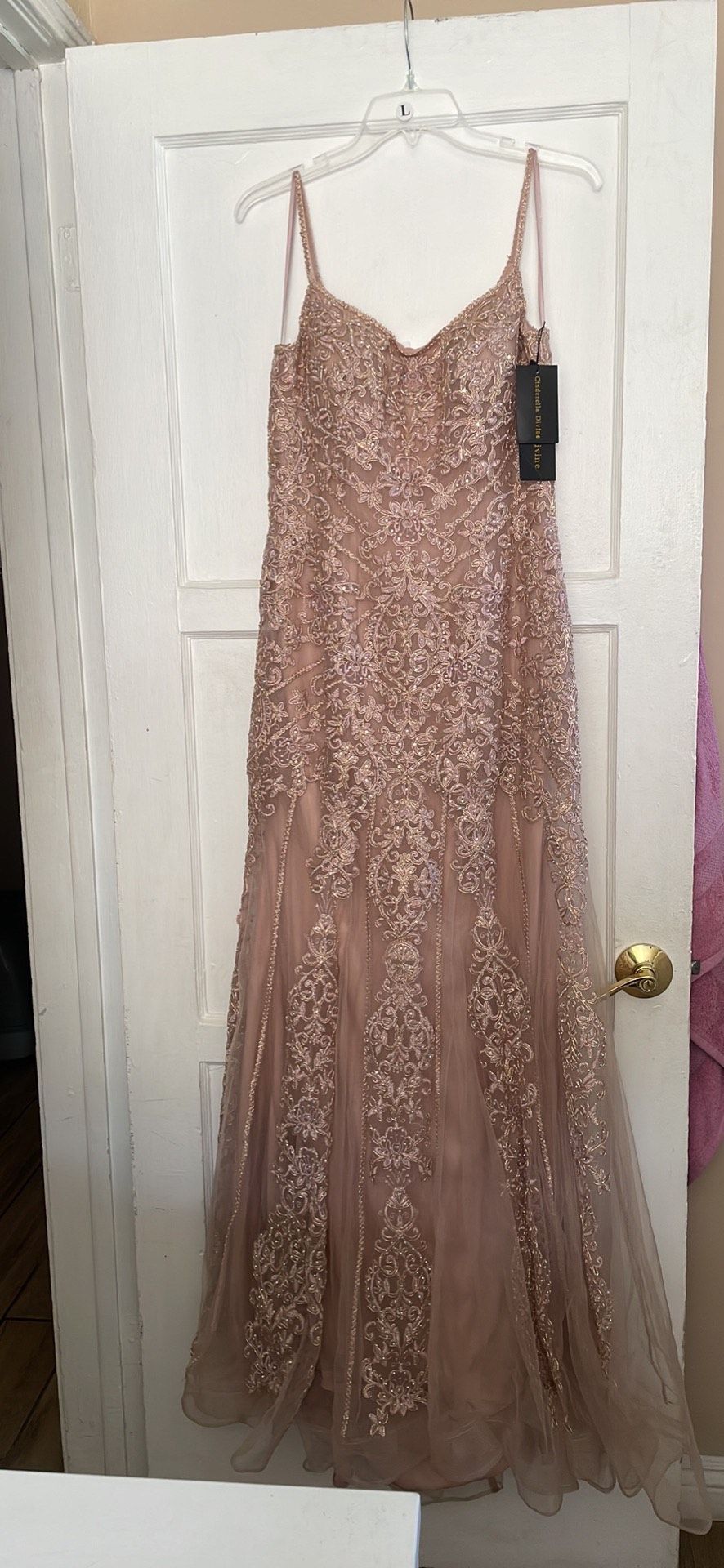 Cinderella Devine Size 10 Lace Rose Gold Mermaid Dress on Queenly
