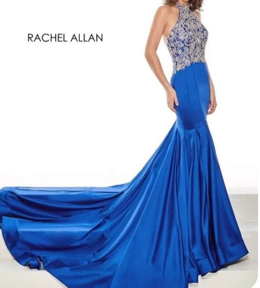 Rachel Allan Size 8 Prom Halter Sequined Royal Blue Mermaid Dress on Queenly