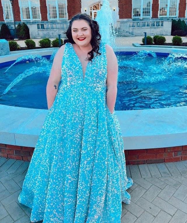 Christina Wu Plus Size 20 Prom Sequined Light Blue Dress With Train on Queenly