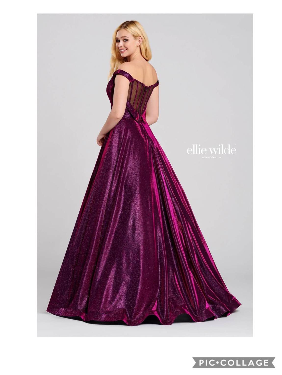 Ellie Wilde Size 12 Prom Off The Shoulder Velvet Hot Pink Ball Gown on Queenly