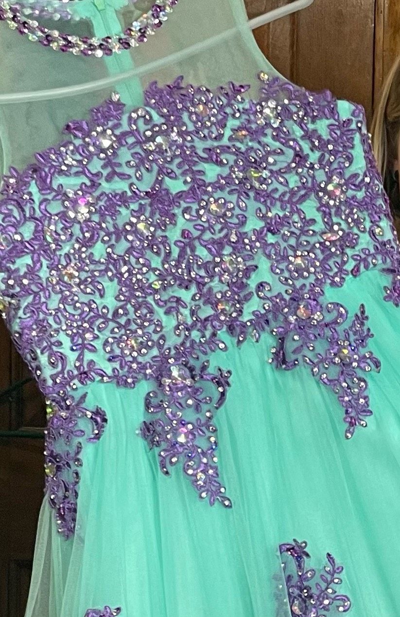 Girls Size 12 Pageant Sequined Multicolor Ball Gown on Queenly