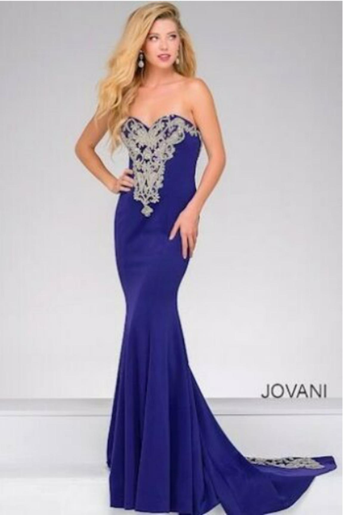 Style 33690 Jovani Size 4 Strapless Royal Blue Dress With Train on Queenly