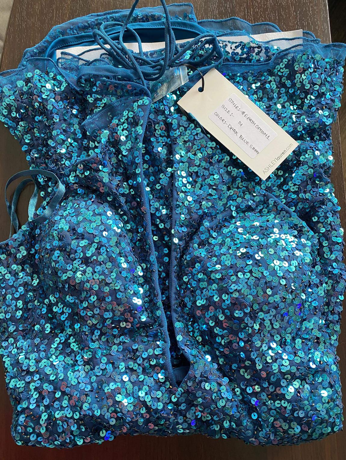Ashley Lauren Size 14 Homecoming Halter Sequined Blue A-line Dress on Queenly