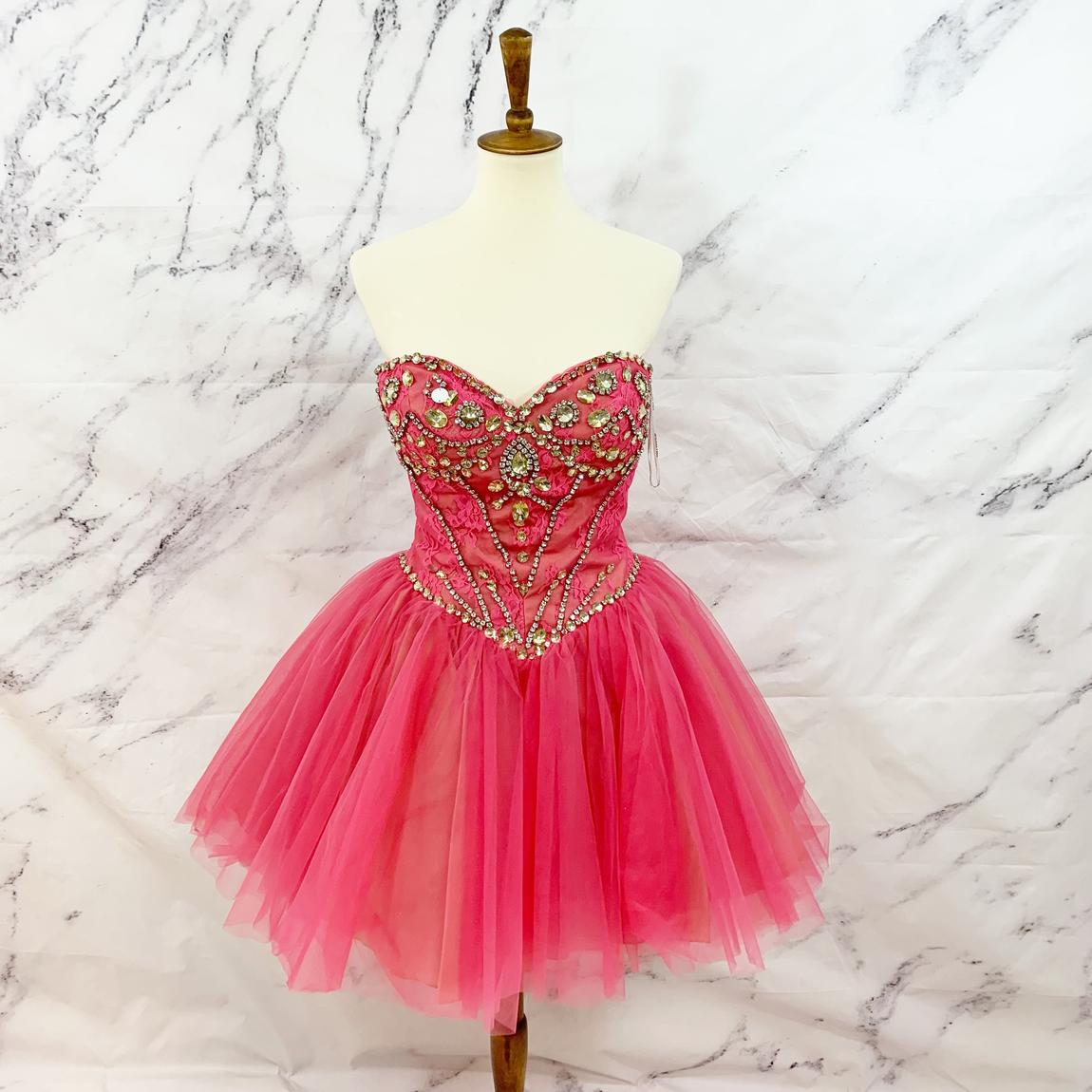 Sherri Hill Size 12 Strapless Lace Hot Pink Cocktail Dress on Queenly