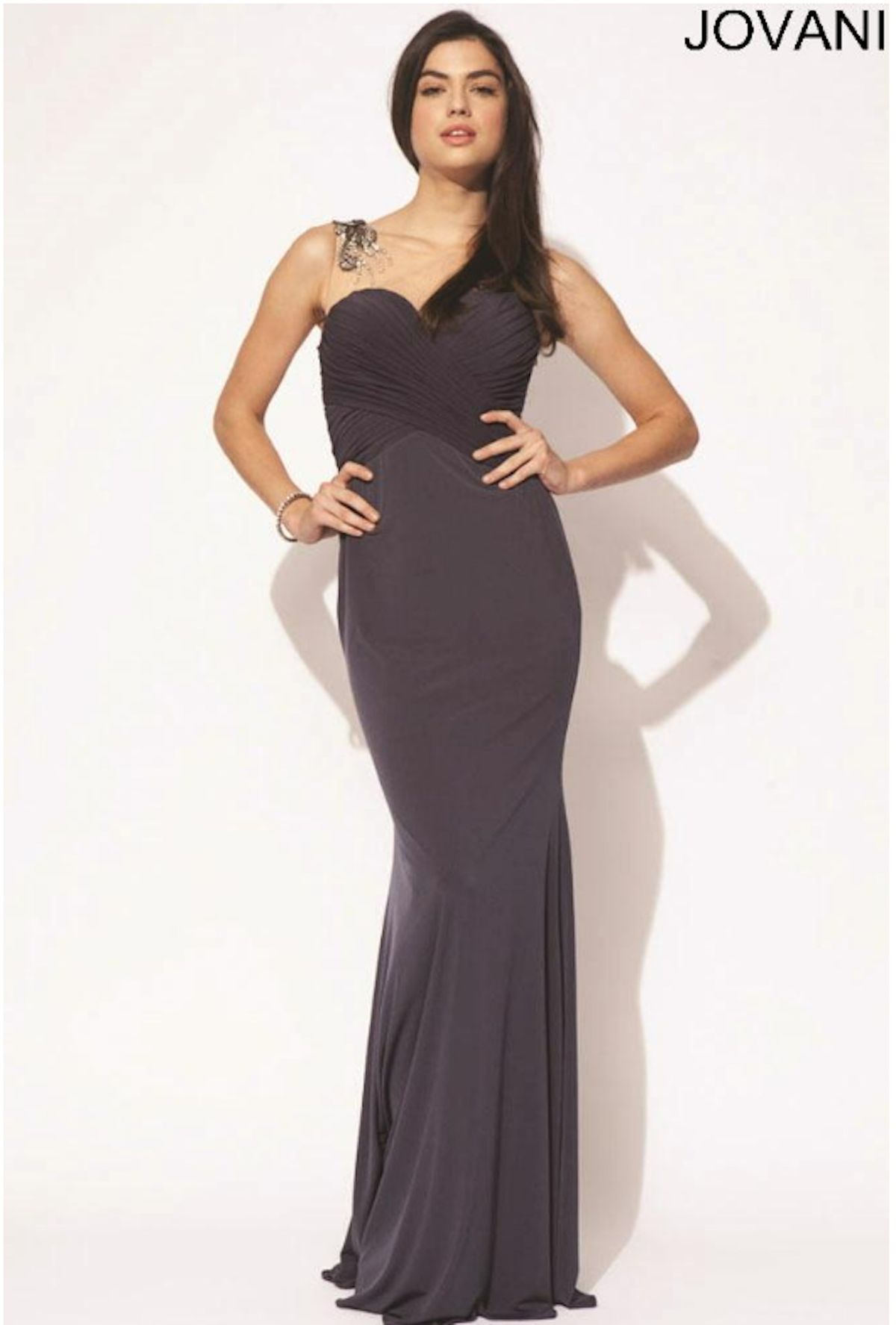 Style 90639 Jovani Silver Size 2 Military Jersey Straight Dress on Queenly