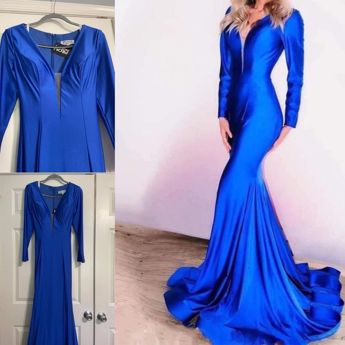 Flair Size 6 Prom Long Sleeve Blue A-line Dress on Queenly