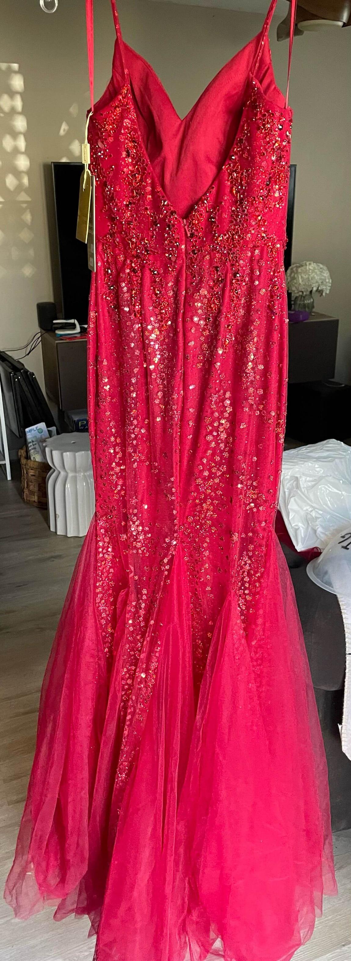Size 00 Prom Sequined Burgundy Red Mermaid Dress on Queenly