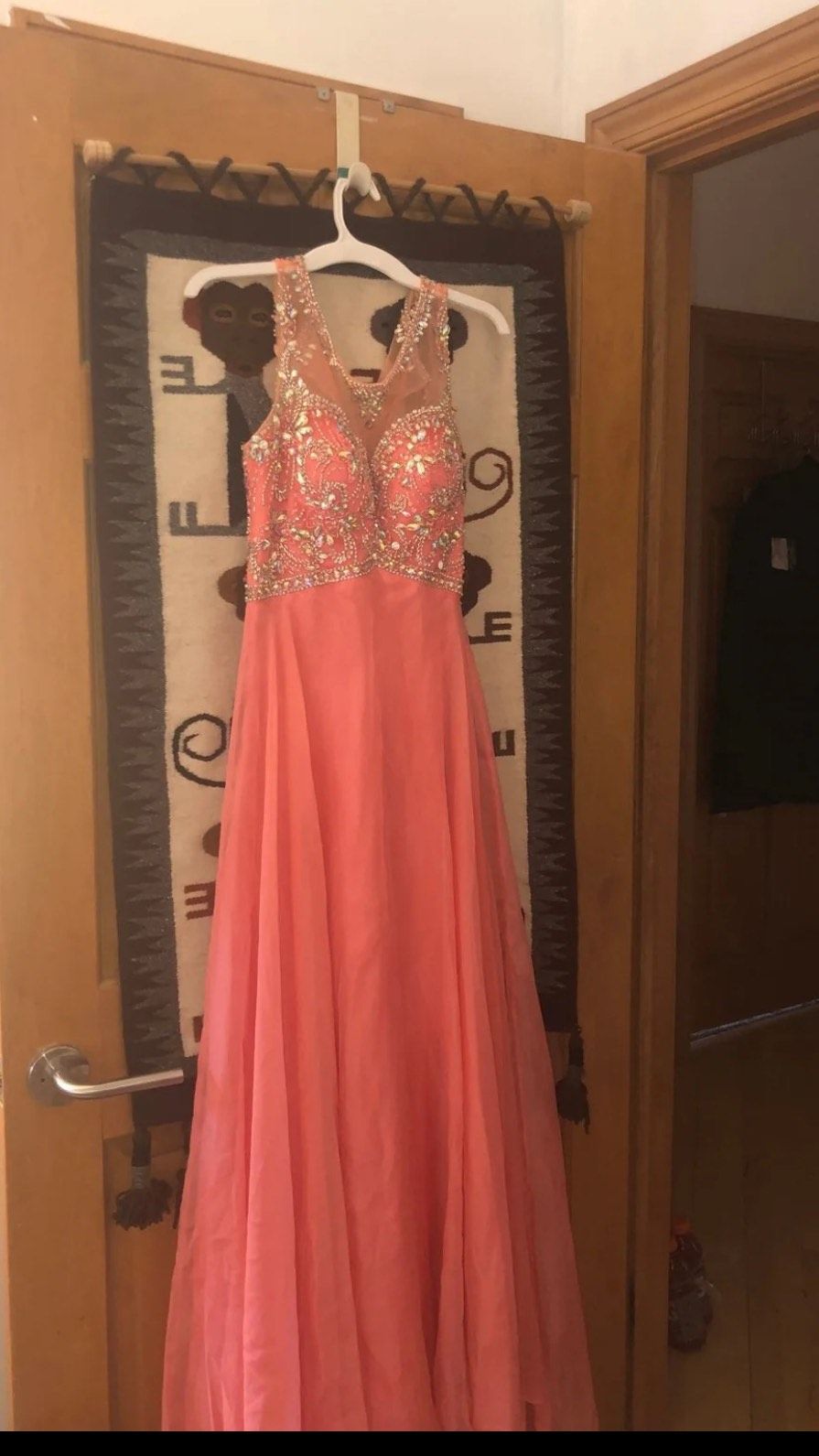 Le gala by mon cheri Size 8 Prom Sequined Coral Dress With Train on Queenly