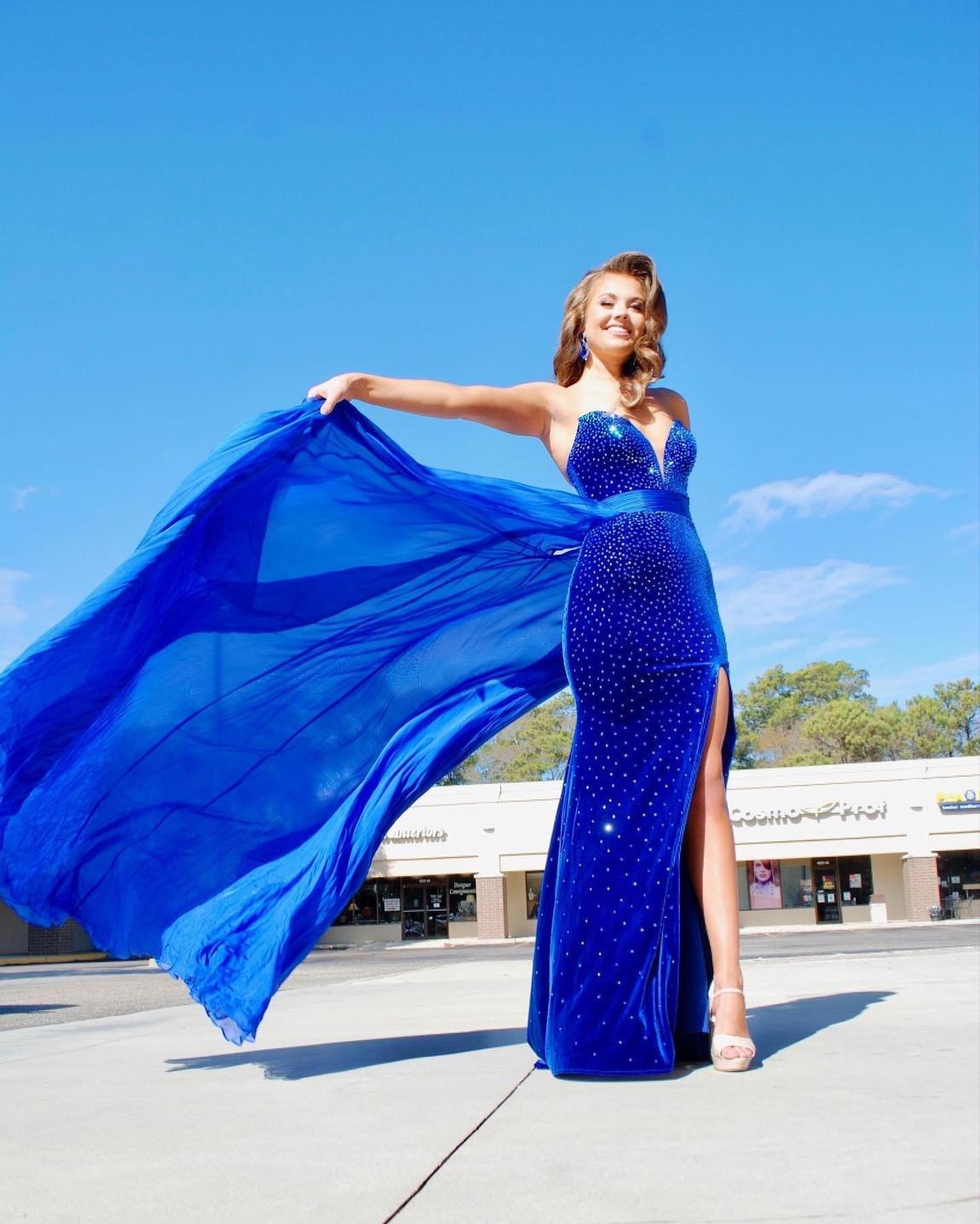Johnathan Kayne Size 2 Prom Velvet Royal Blue Dress With Train on Queenly