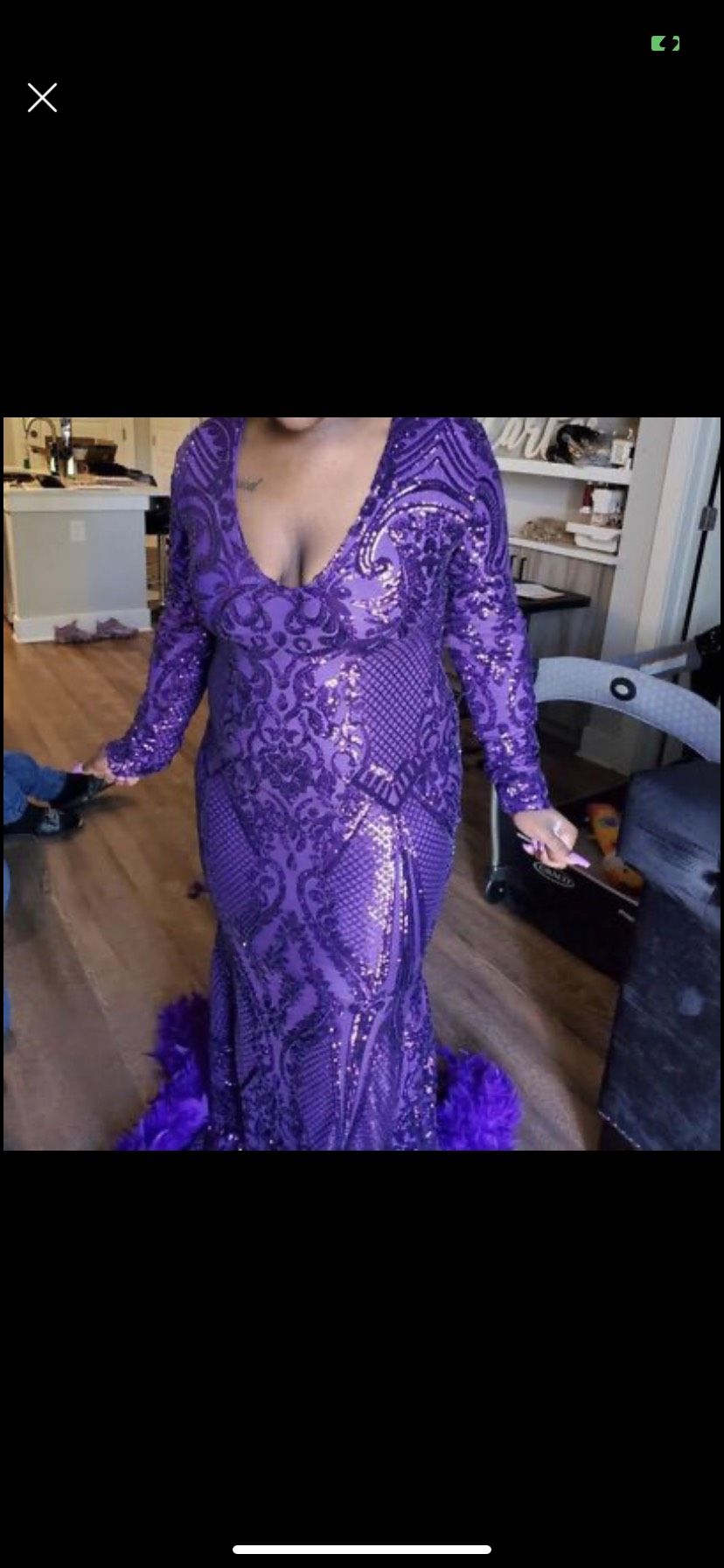 Plus Size 16 Prom Long Sleeve Purple Mermaid Dress on Queenly