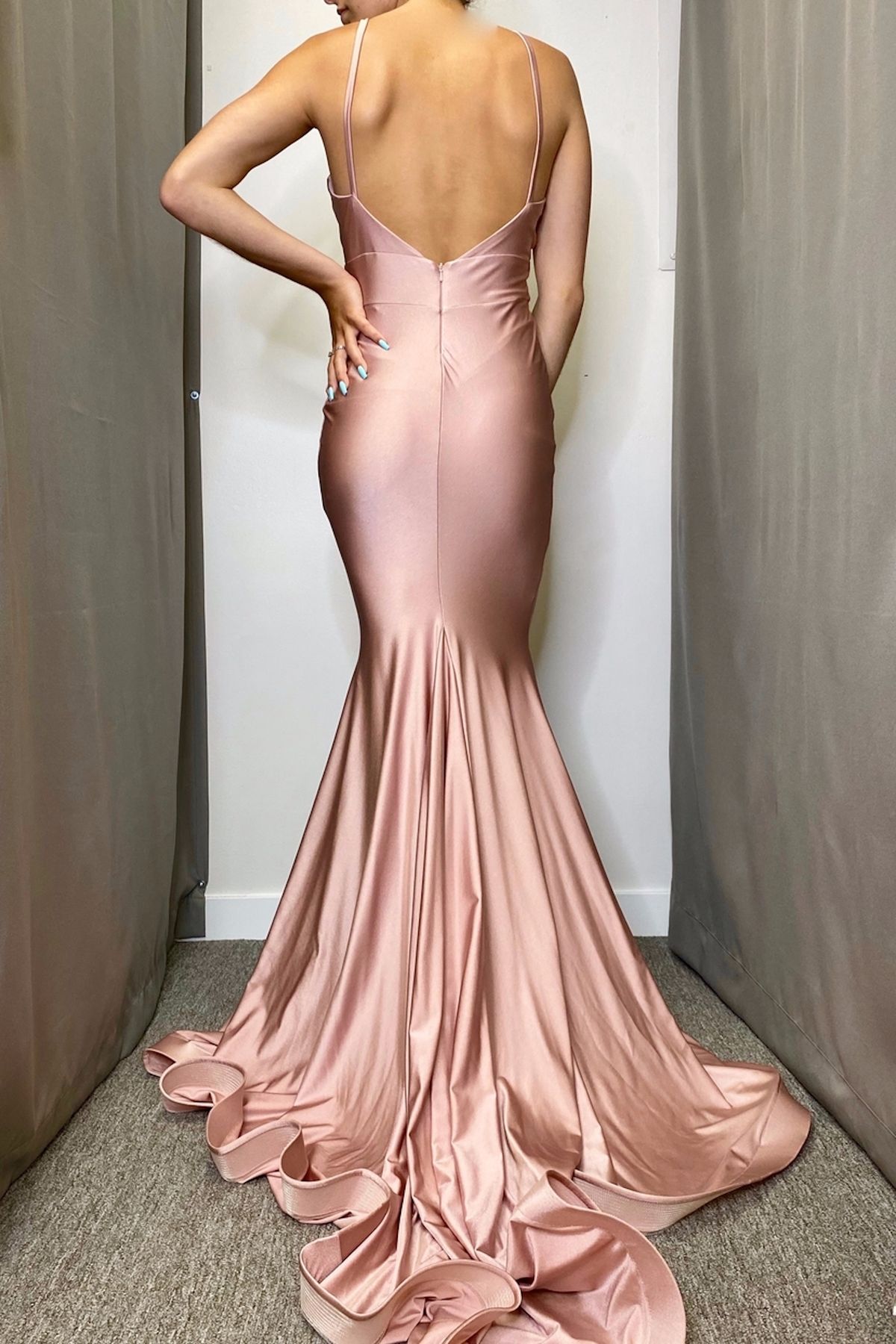 Style 347 Jessica Angel Size 4 Bridesmaid Satin Rose Gold Mermaid Dress on Queenly