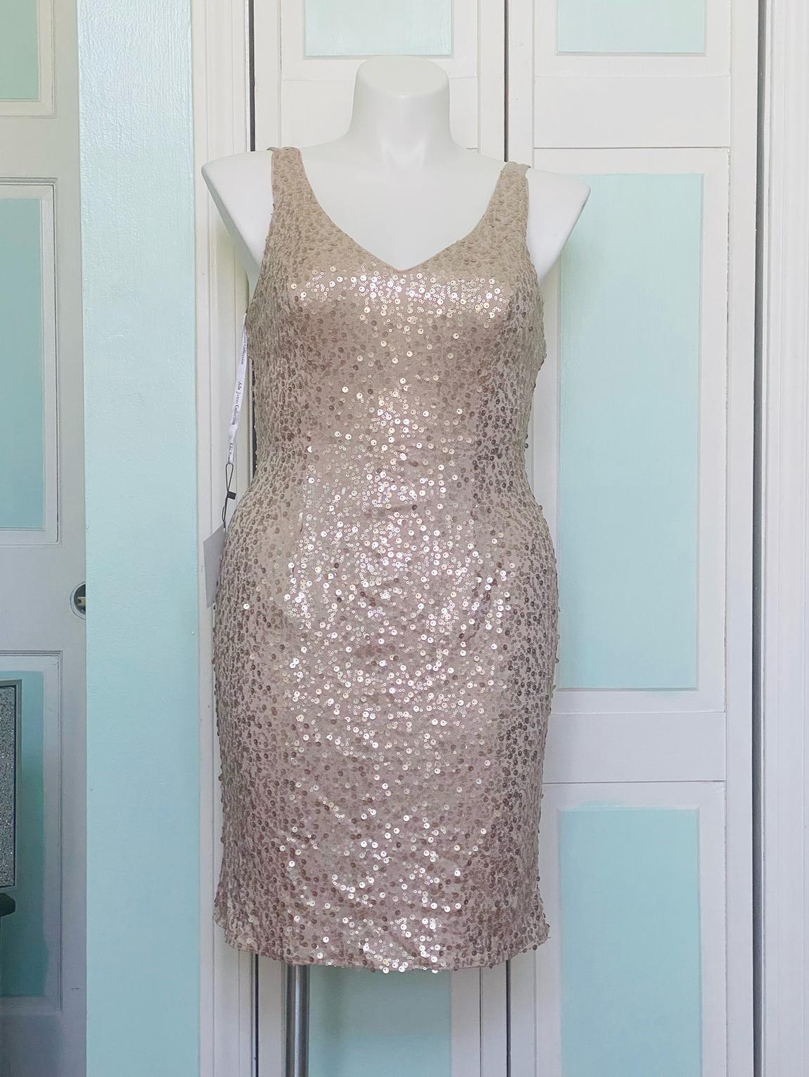 Ada James Size 14 Prom Sequined Nude Cocktail Dress on Queenly