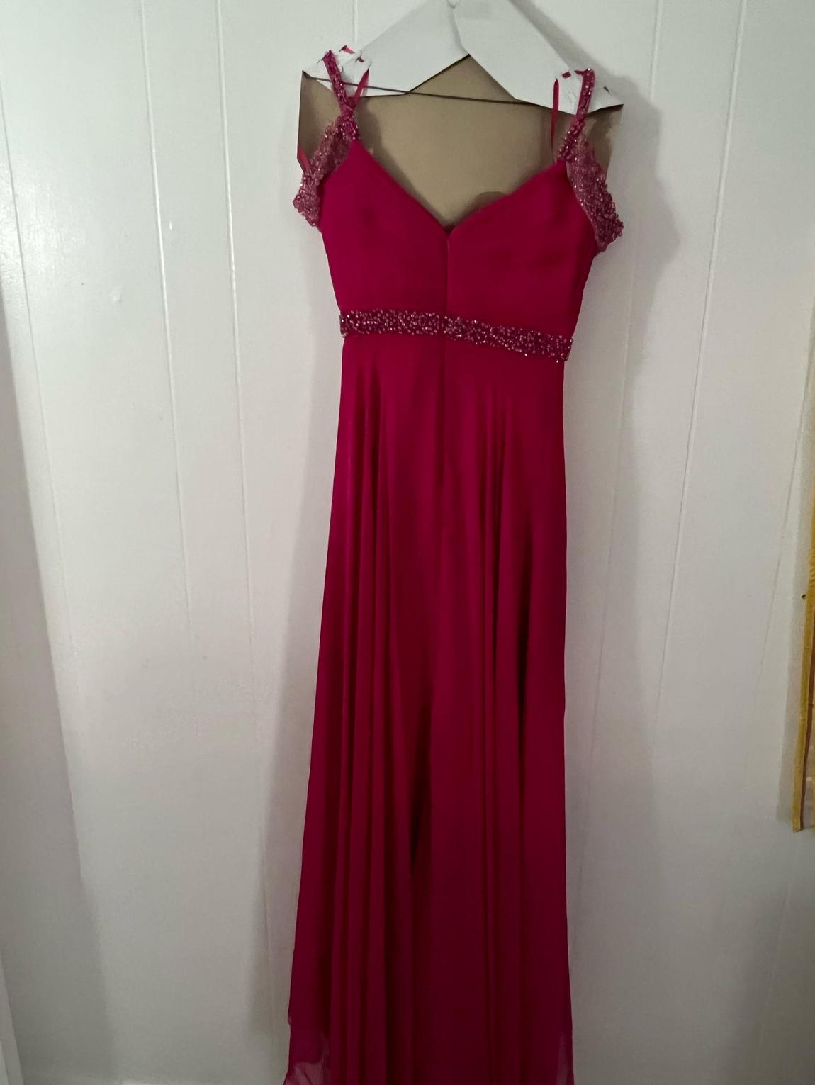 Size 4 Prom Sequined Hot Pink Floor Length Maxi on Queenly