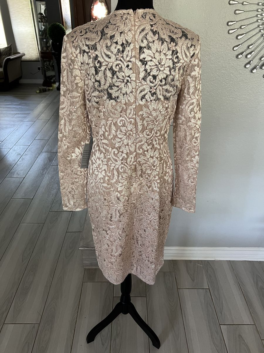 Size 8 Wedding Guest Long Sleeve Gold Cocktail Dress on Queenly