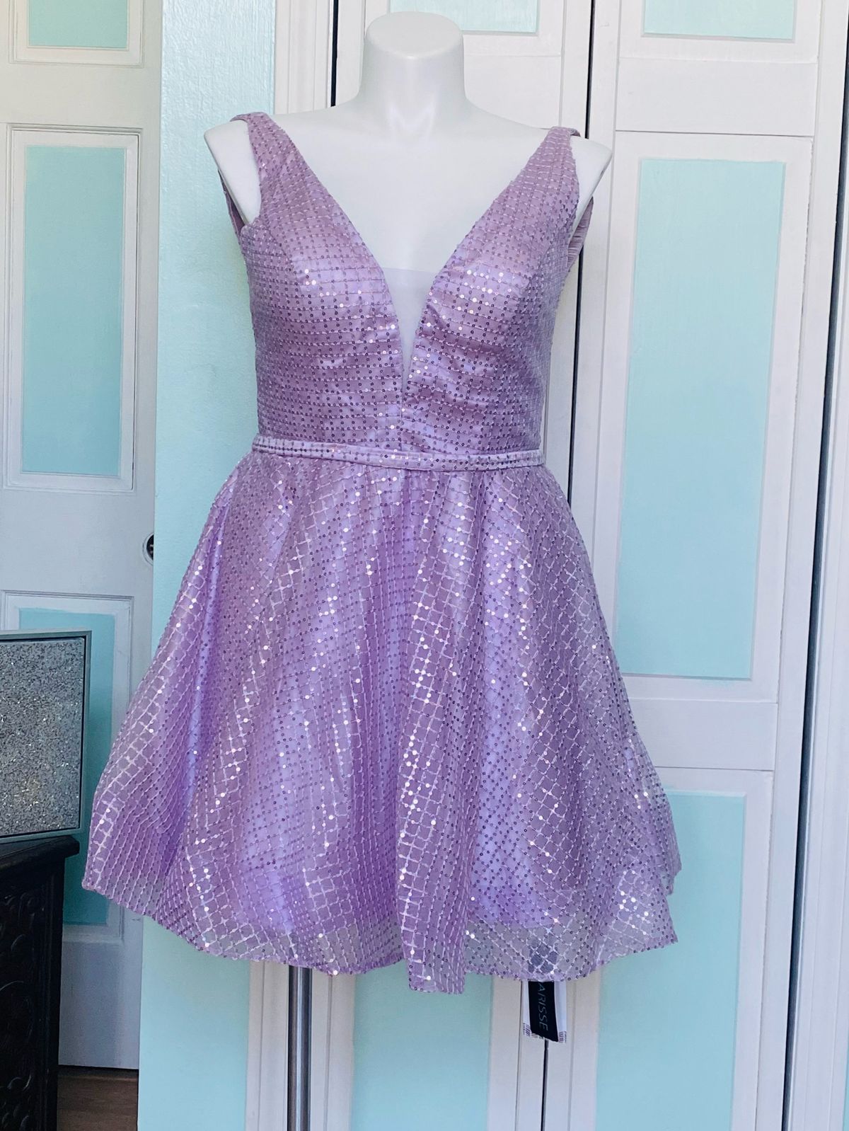 Clarisse Plus Size 16 Sequined Purple Cocktail Dress on Queenly