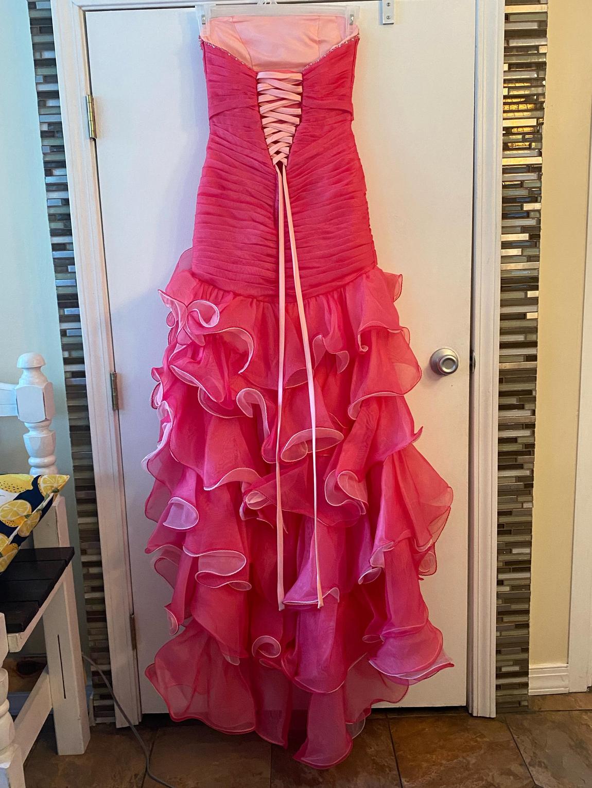 Cinderella Size 4 Prom Strapless Sequined Hot Pink Dress With Train on Queenly