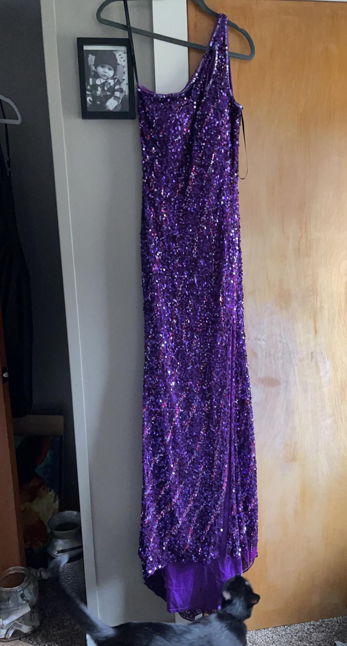 Size 8 Prom One Shoulder Sequined Purple Floor Length Maxi on Queenly