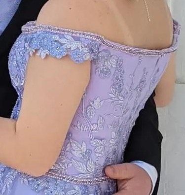 Size 12 Prom Off The Shoulder Purple Ball Gown on Queenly