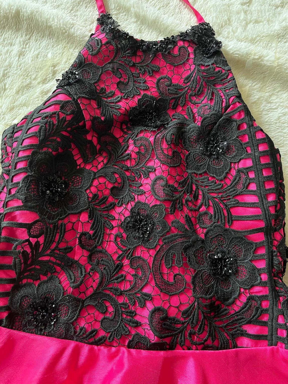 Girls Size 14 Halter Lace Hot Pink Cocktail Dress on Queenly
