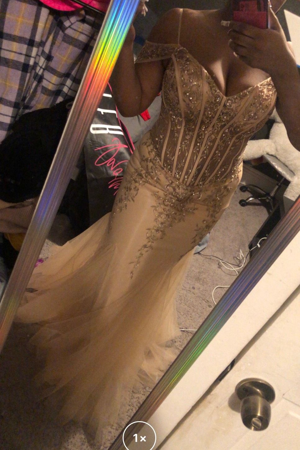 Size 10 Prom Sequined Nude Mermaid Dress on Queenly