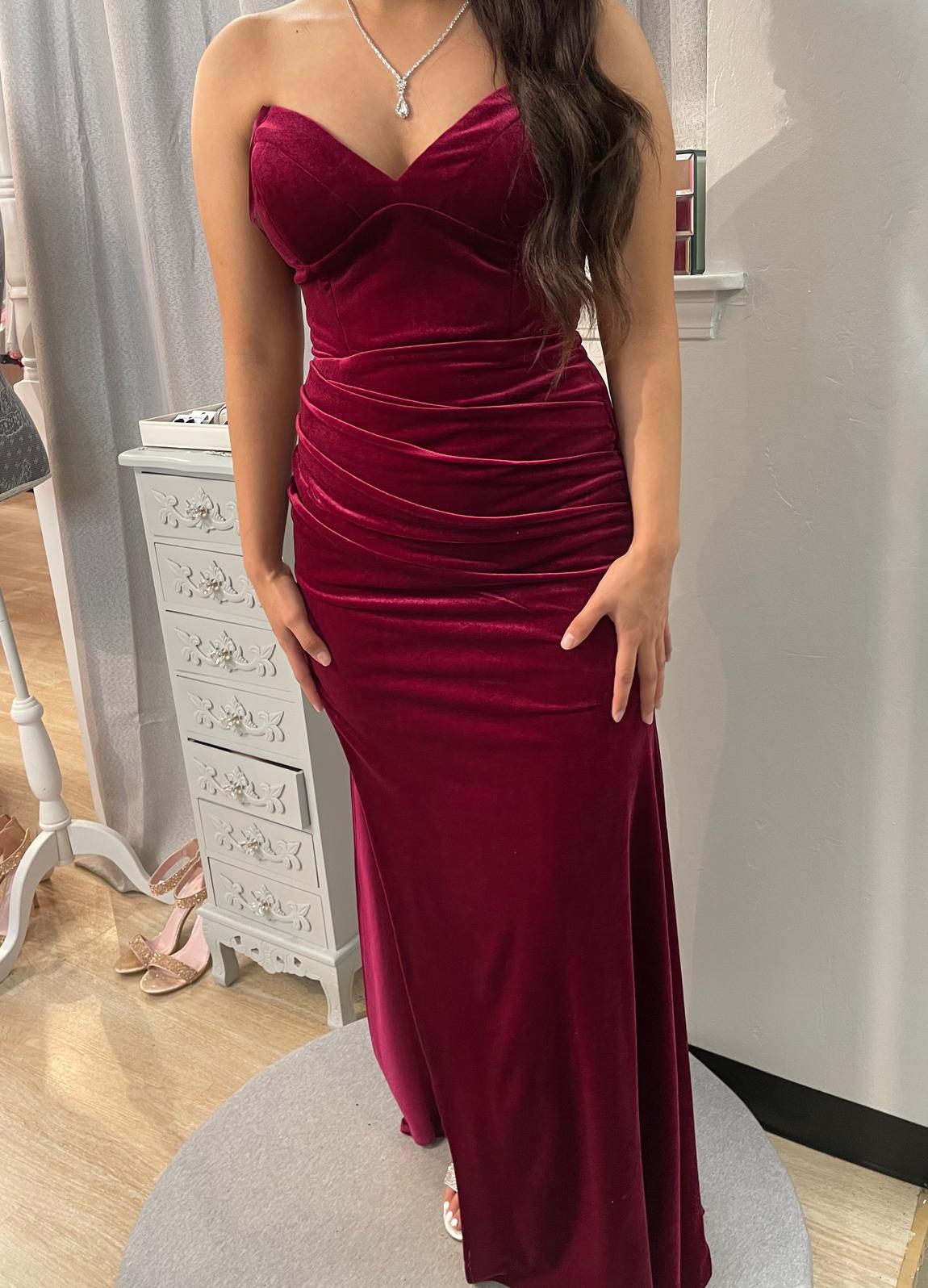 Size 4 Prom Velvet Red Side Slit Dress on Queenly