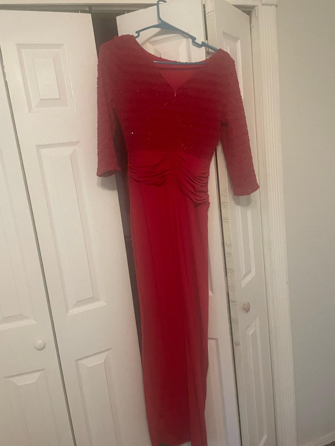 Size 4 Prom Long Sleeve Red Floor Length Maxi on Queenly