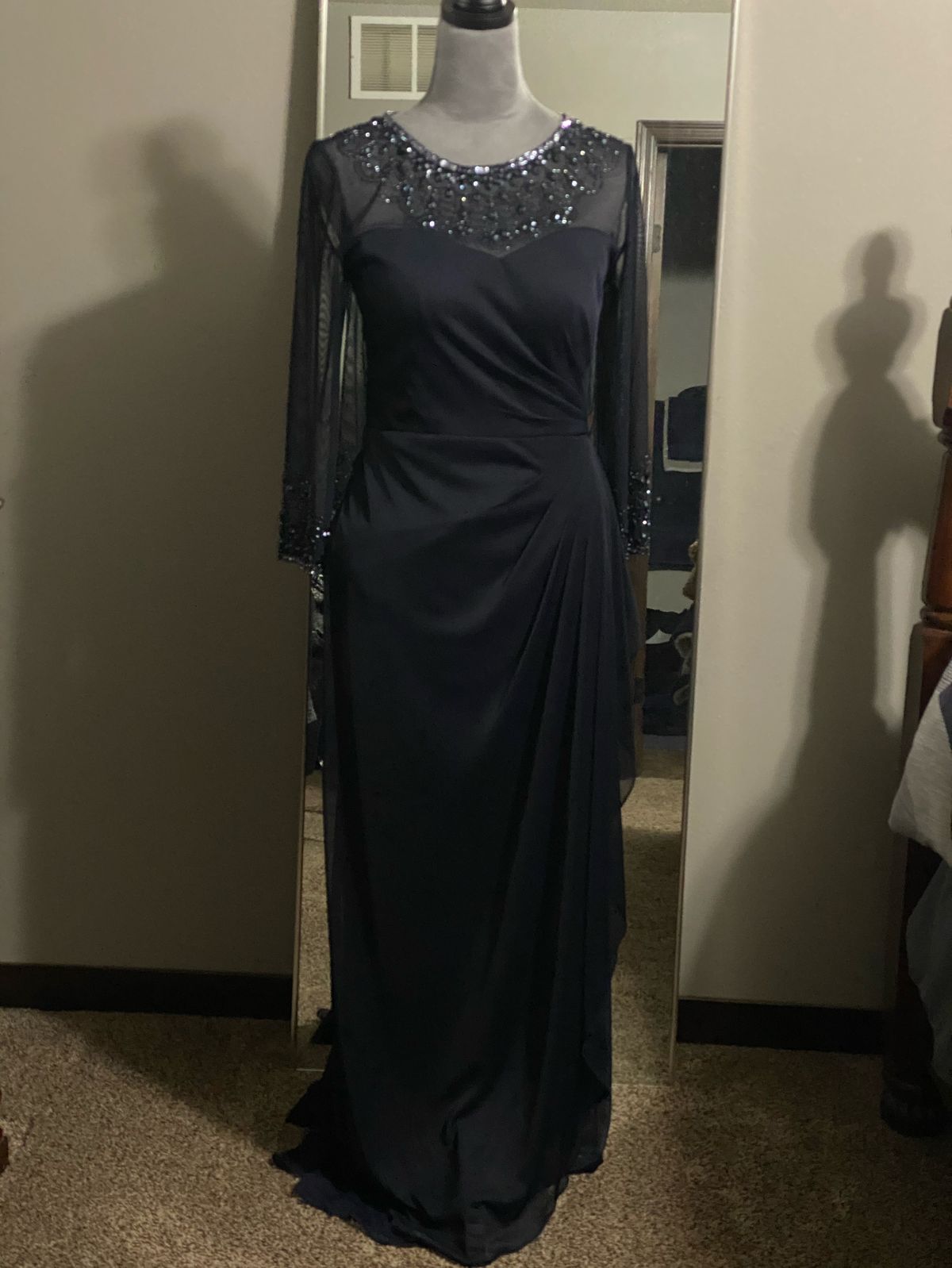 Size 6 Prom Sequined Navy Blue Mermaid Dress on Queenly