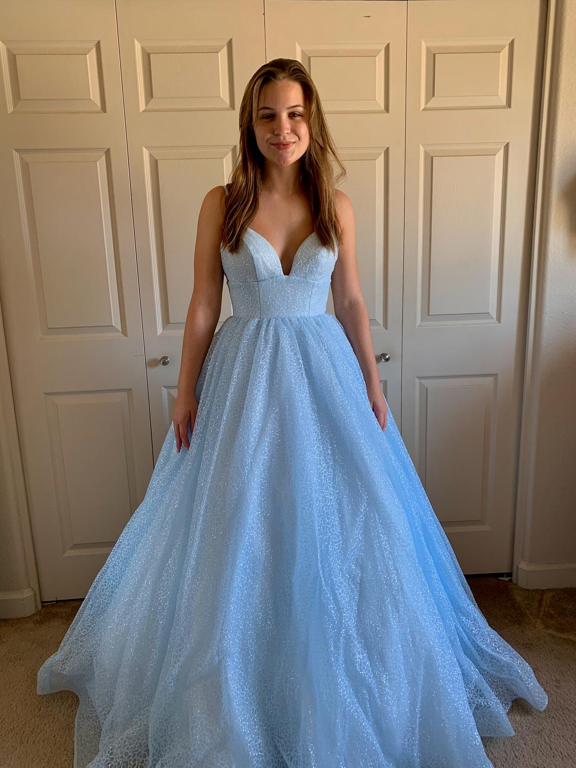 Style 53665 Sherri Hill Size 0 Prom Sequined Light Blue Ball Gown on Queenly