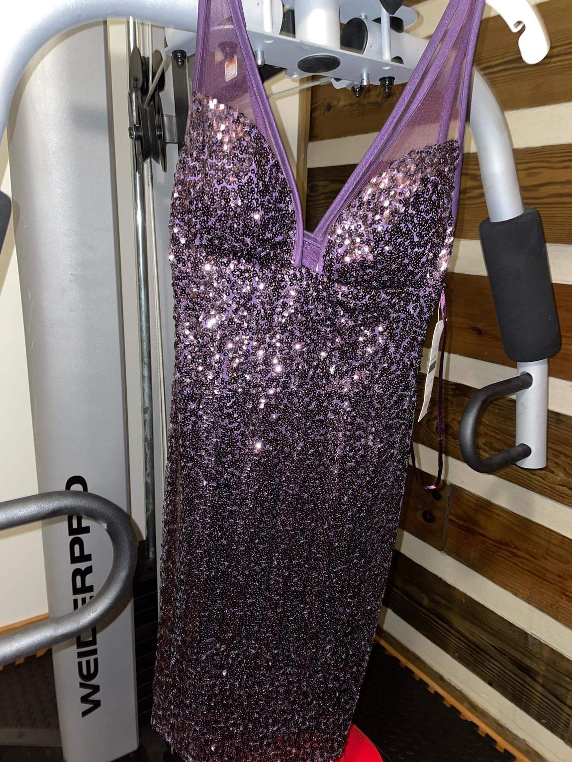 Faviana Size 10 Homecoming Sequined Purple Cocktail Dress on Queenly