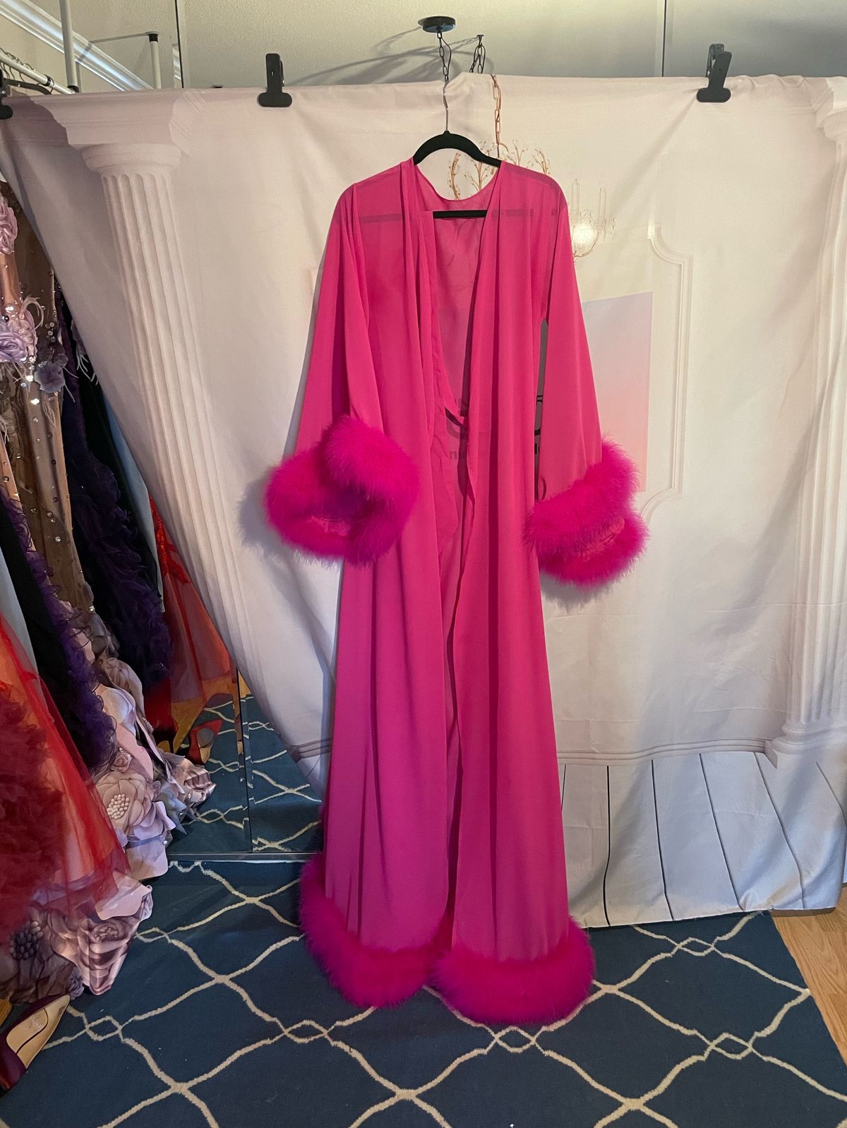 Handmade Couture Size 12 Prom Long Sleeve Hot Pink A-line Dress on Queenly