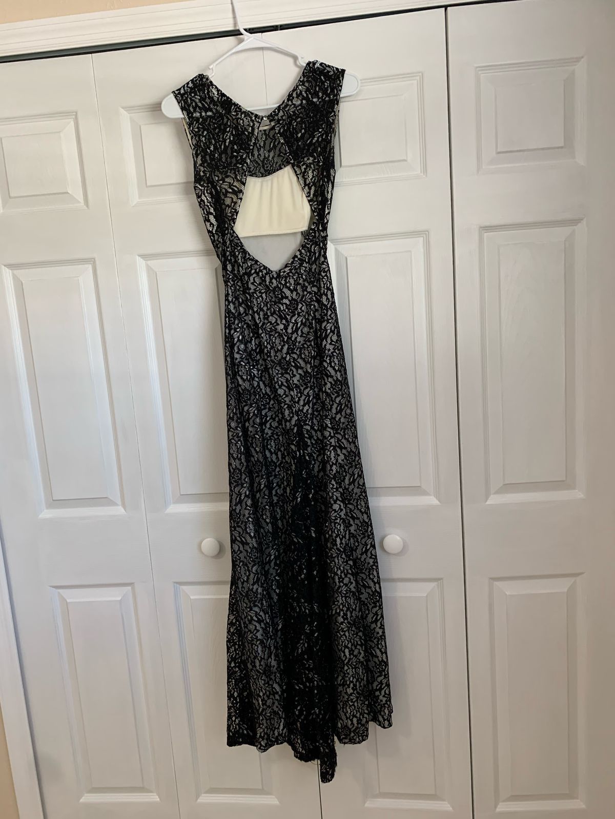 Size 0 Prom High Neck Lace Black Floor Length Maxi on Queenly