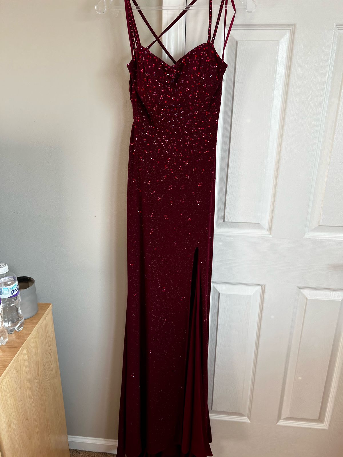 Size 0 Prom Sequined Red Side Slit Dress on Queenly