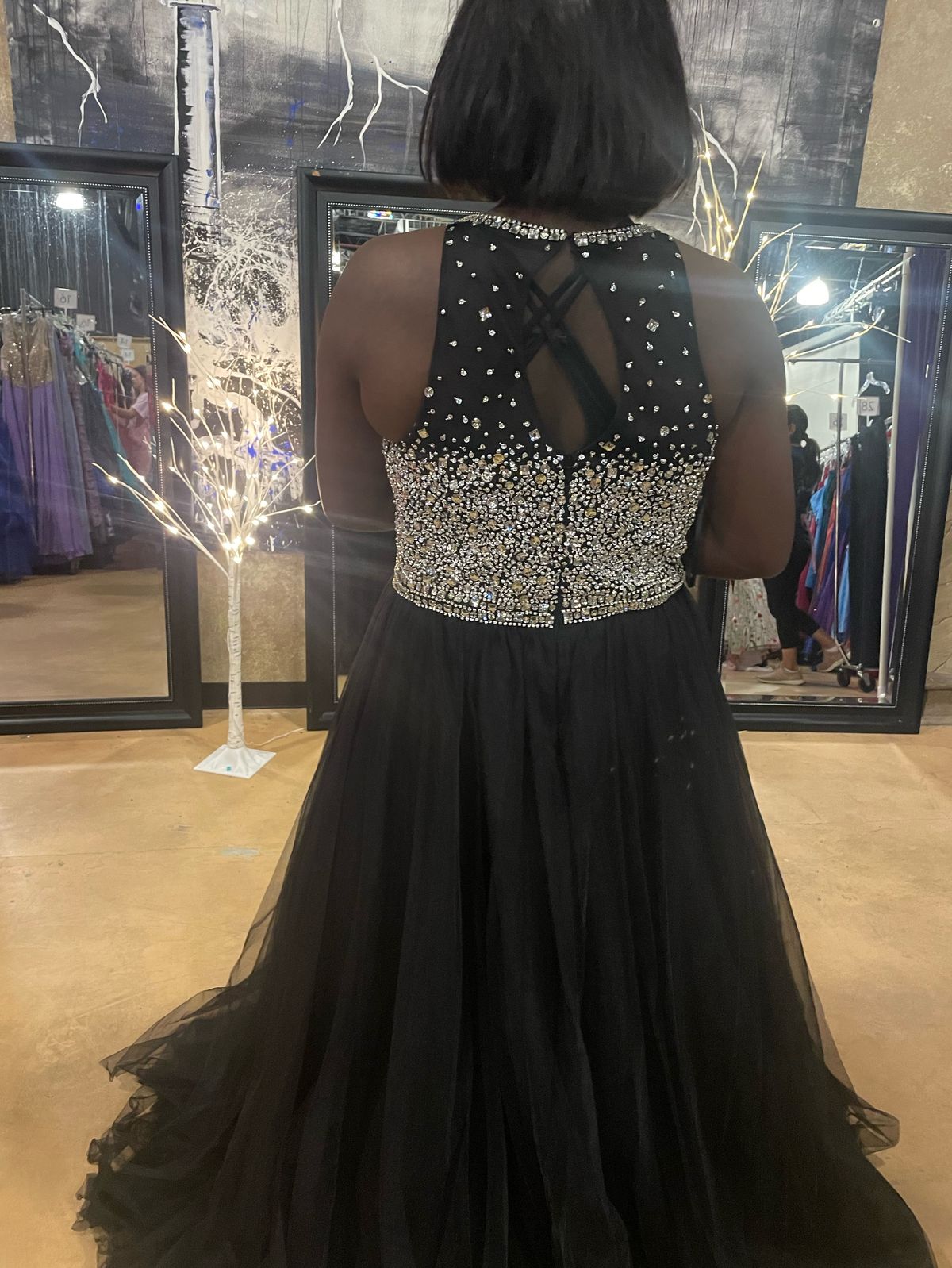 Size 14 Prom Sequined Black Ball Gown on Queenly