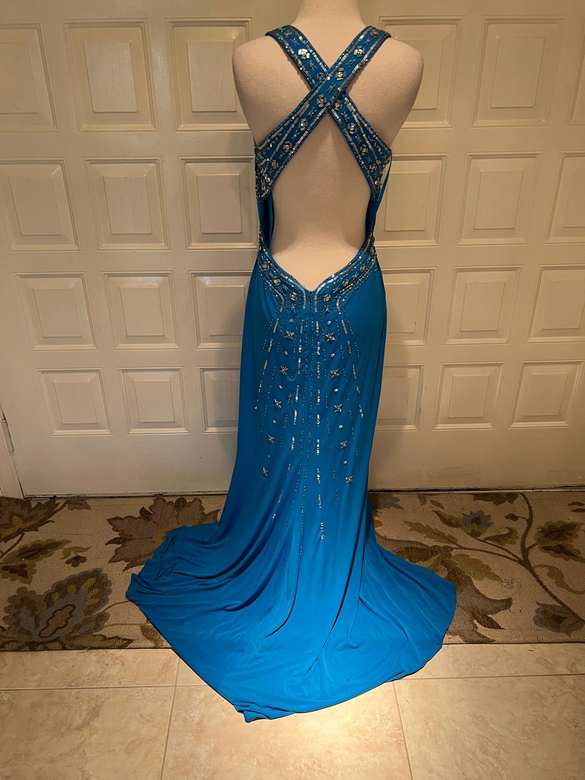Adrianna Papell Size 14 Prom Blue Dress With Train on Queenly