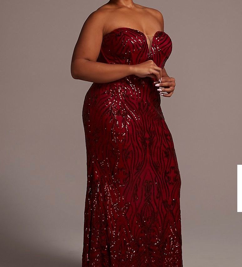 Galina signature Plus Size 16 Sequined Red Mermaid Dress on Queenly
