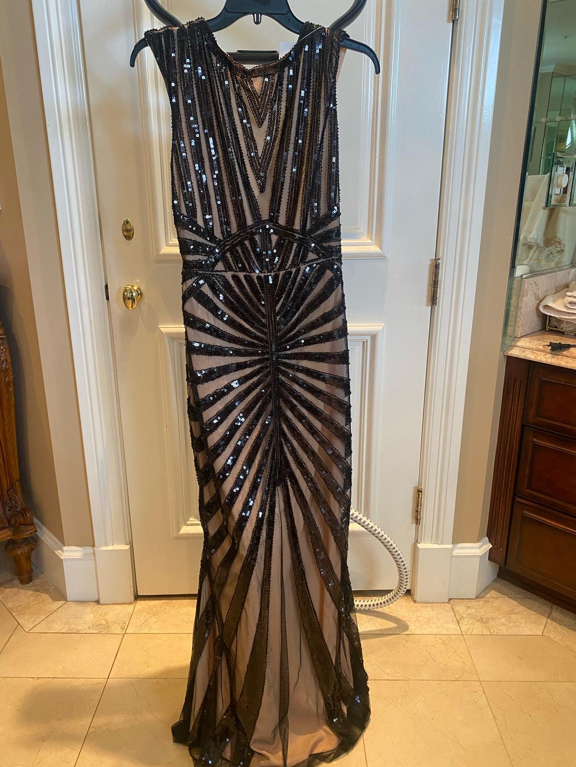 Size 6 Sequined Black Floor Length Maxi on Queenly
