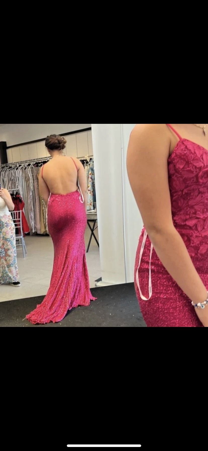 Jovani Size 2 Bridesmaid Plunge Floral Hot Pink Cocktail Dress on Queenly