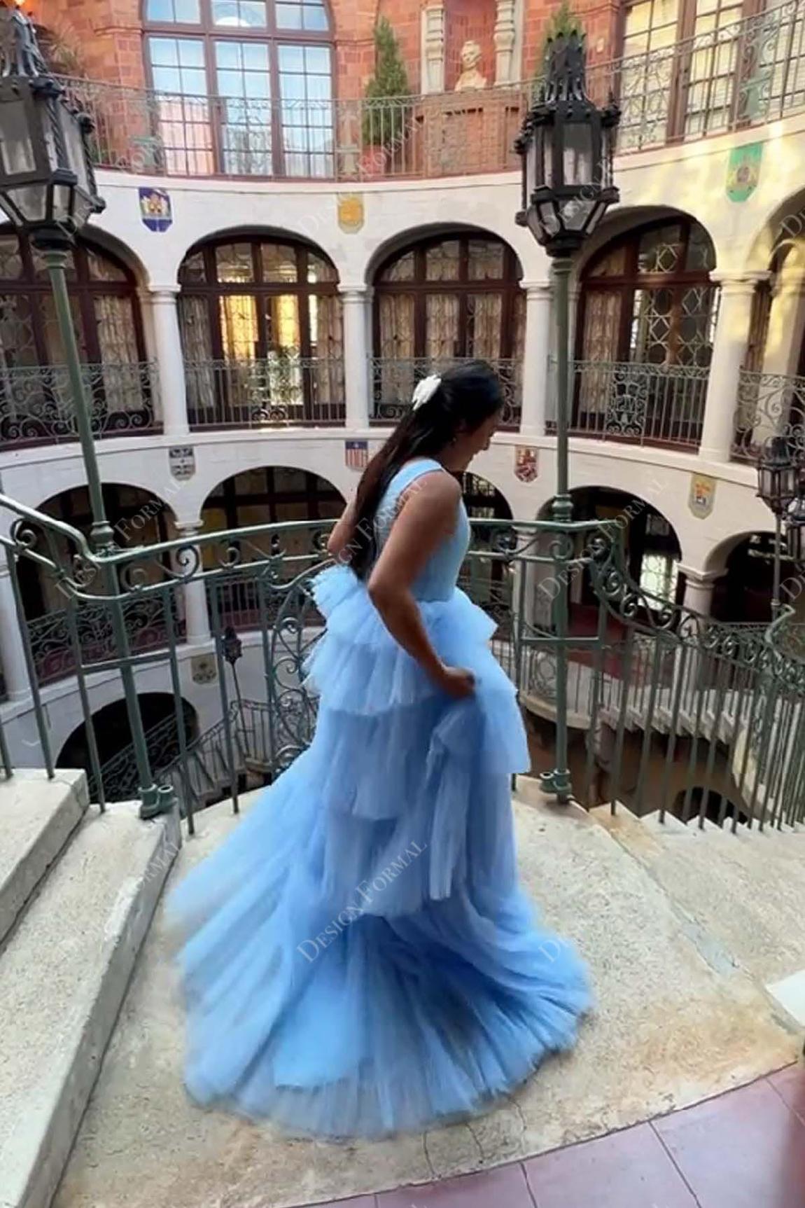 Style 20513 DesignFormal Size 4 Prom Light Blue Ball Gown on Queenly