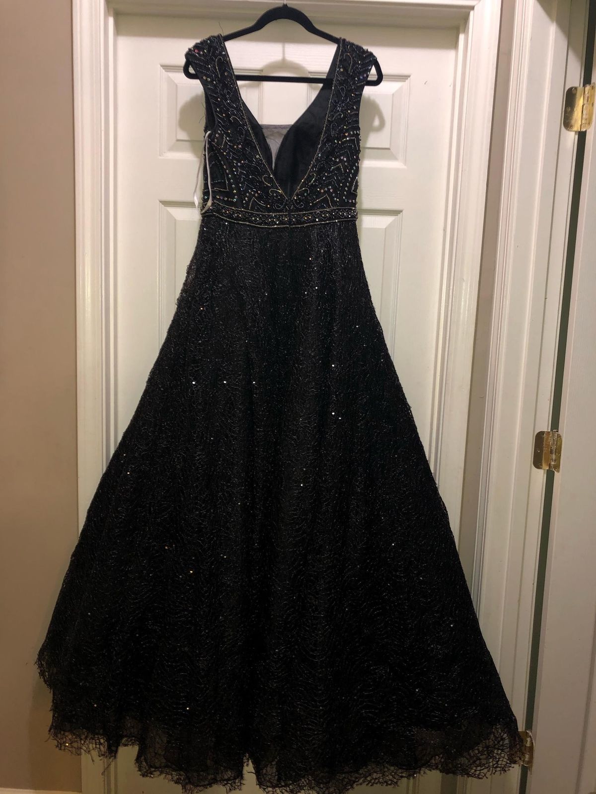 Size 12 Sheer Black Ball Gown on Queenly