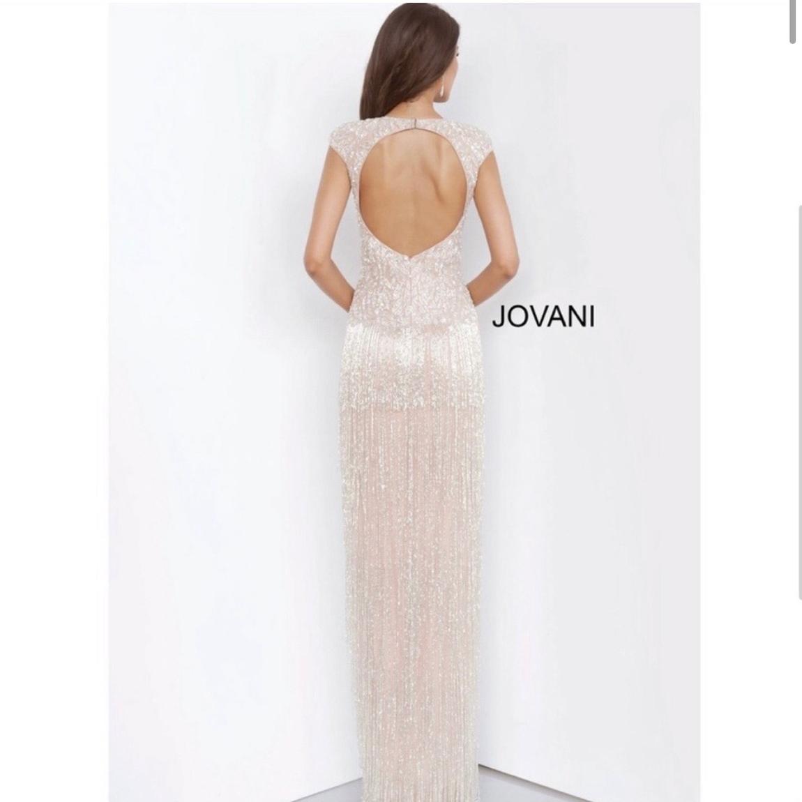 Jovani Size 4 Wedding Plunge Sequined Nude Side Slit Dress on Queenly