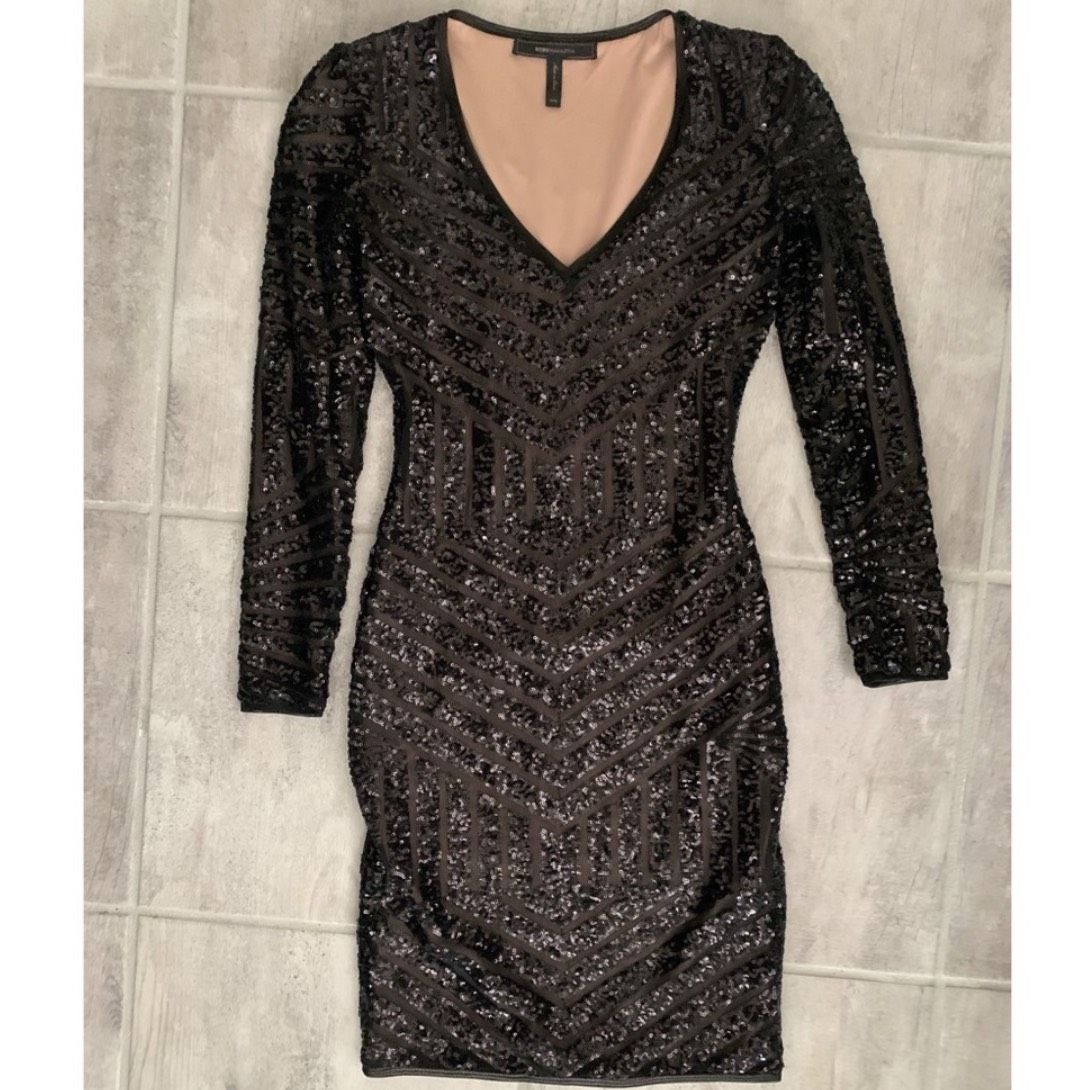 Bcbg maxazria Size 00 Sequined Black Cocktail Dress on Queenly