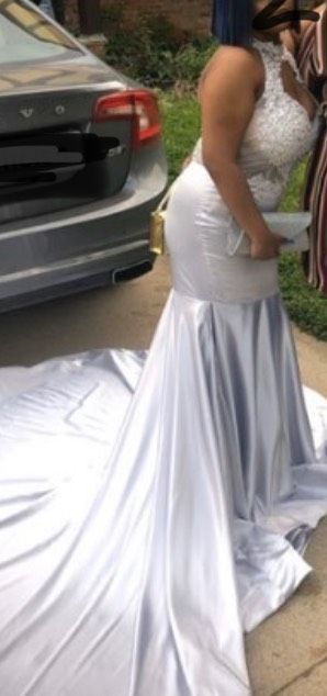 Size 10 Prom Silver Dress With Train on Queenly