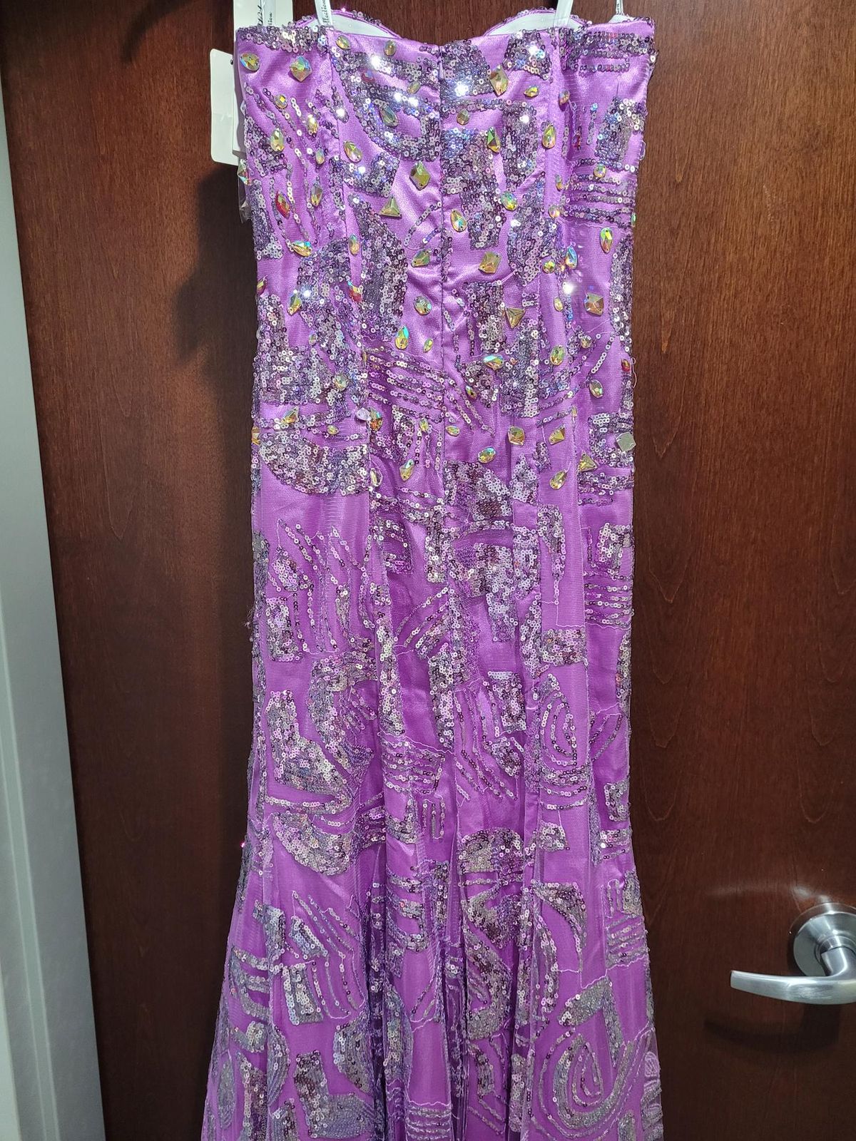 Style 2646 Partytime Formals/Rachel Allan Size 10 Sequined Purple Mermaid Dress on Queenly