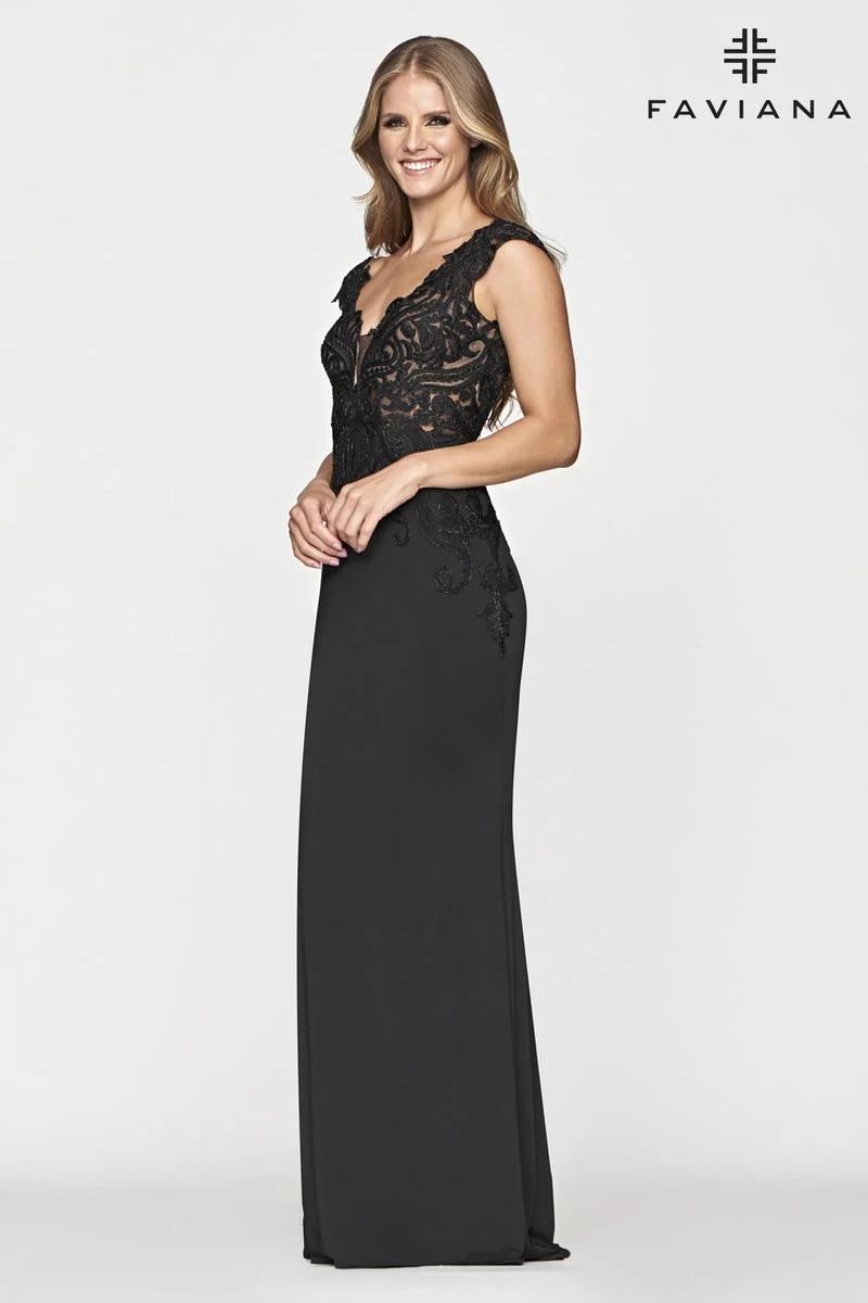 Style S10674 Faviana Size 14 Prom Lace Black Floor Length Maxi on Queenly