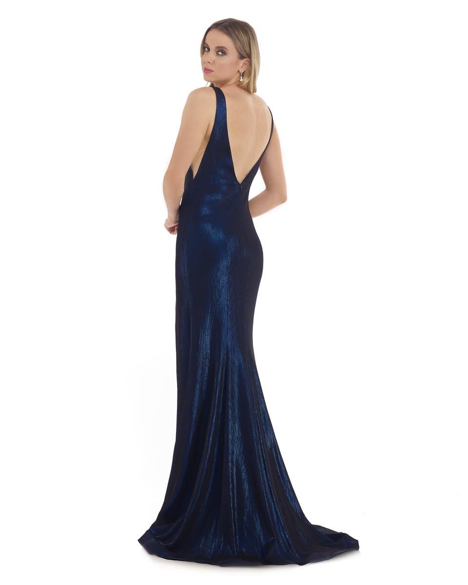 Style 16321 Morrell Maxie Size 12 Prom Sheer Royal Blue Side Slit Dress on Queenly