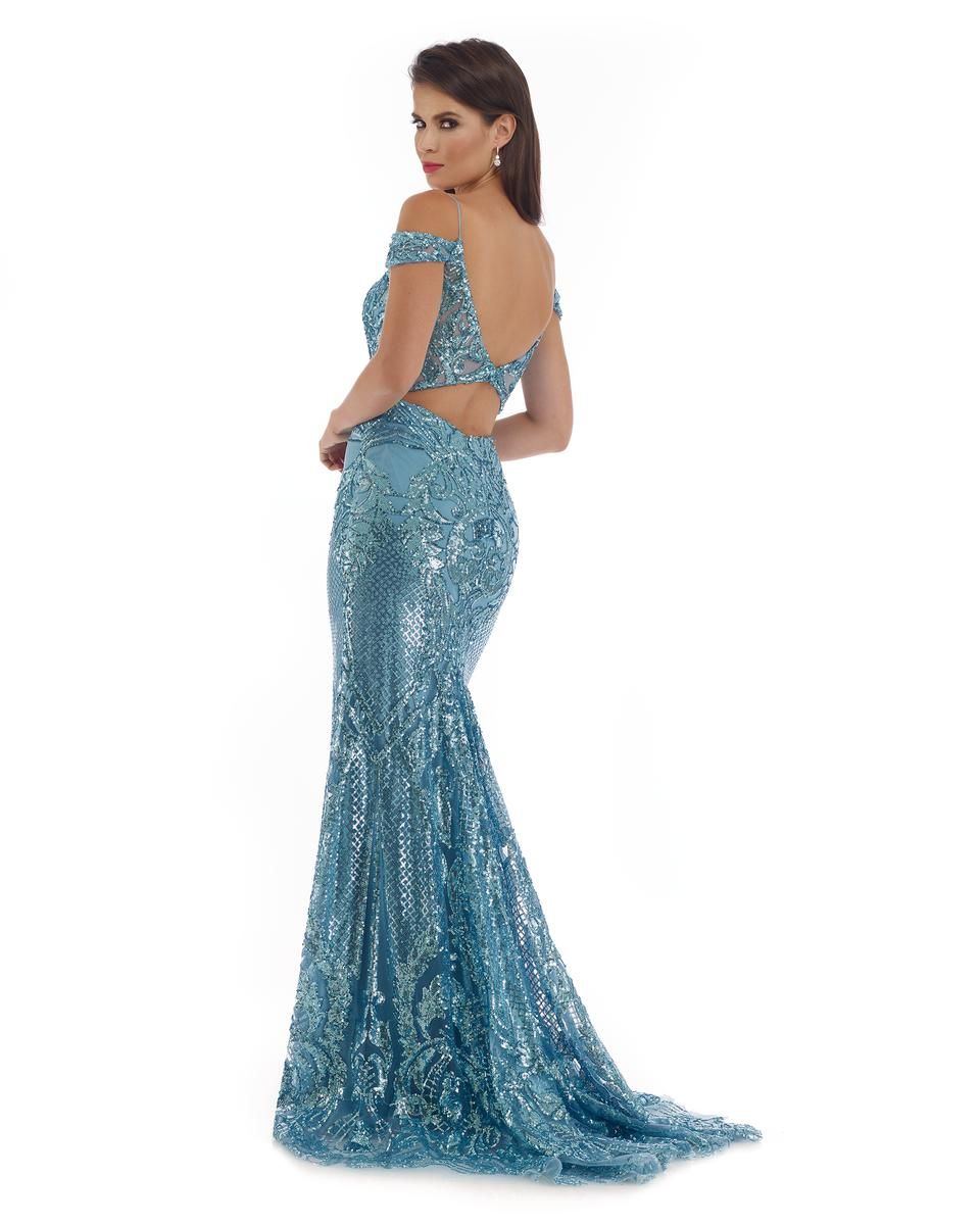 Style 16276 Morrell Maxie Size 6 Prom Off The Shoulder Sequined Blue Floor Length Maxi on Queenly