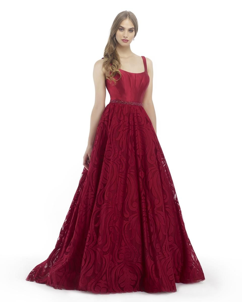 Style 15798 Morrell Maxie Size 8 Prom Lace Burgundy Red Ball Gown on Queenly