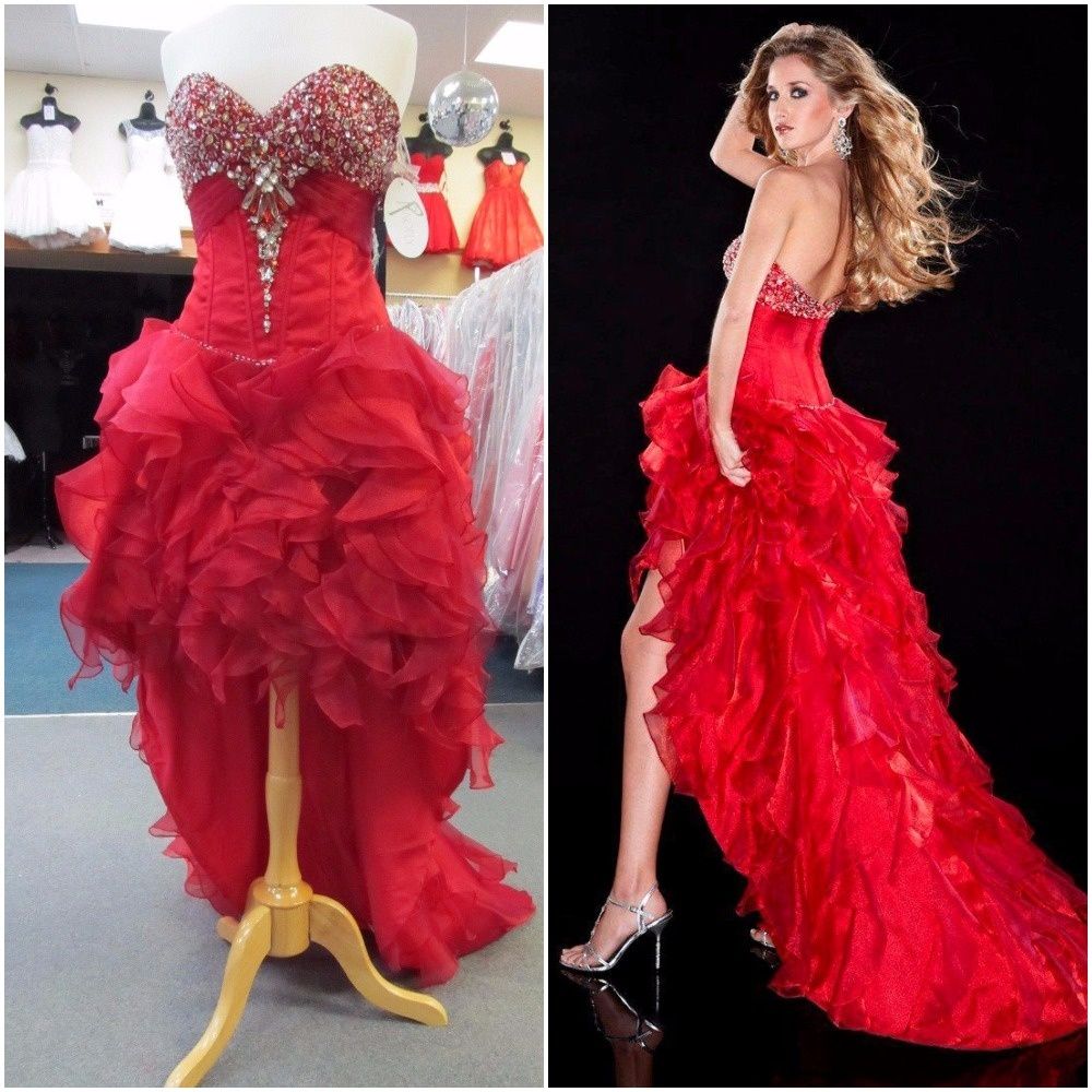Style 14416 Panoply Size 10 Pageant Red Side Slit Dress on Queenly
